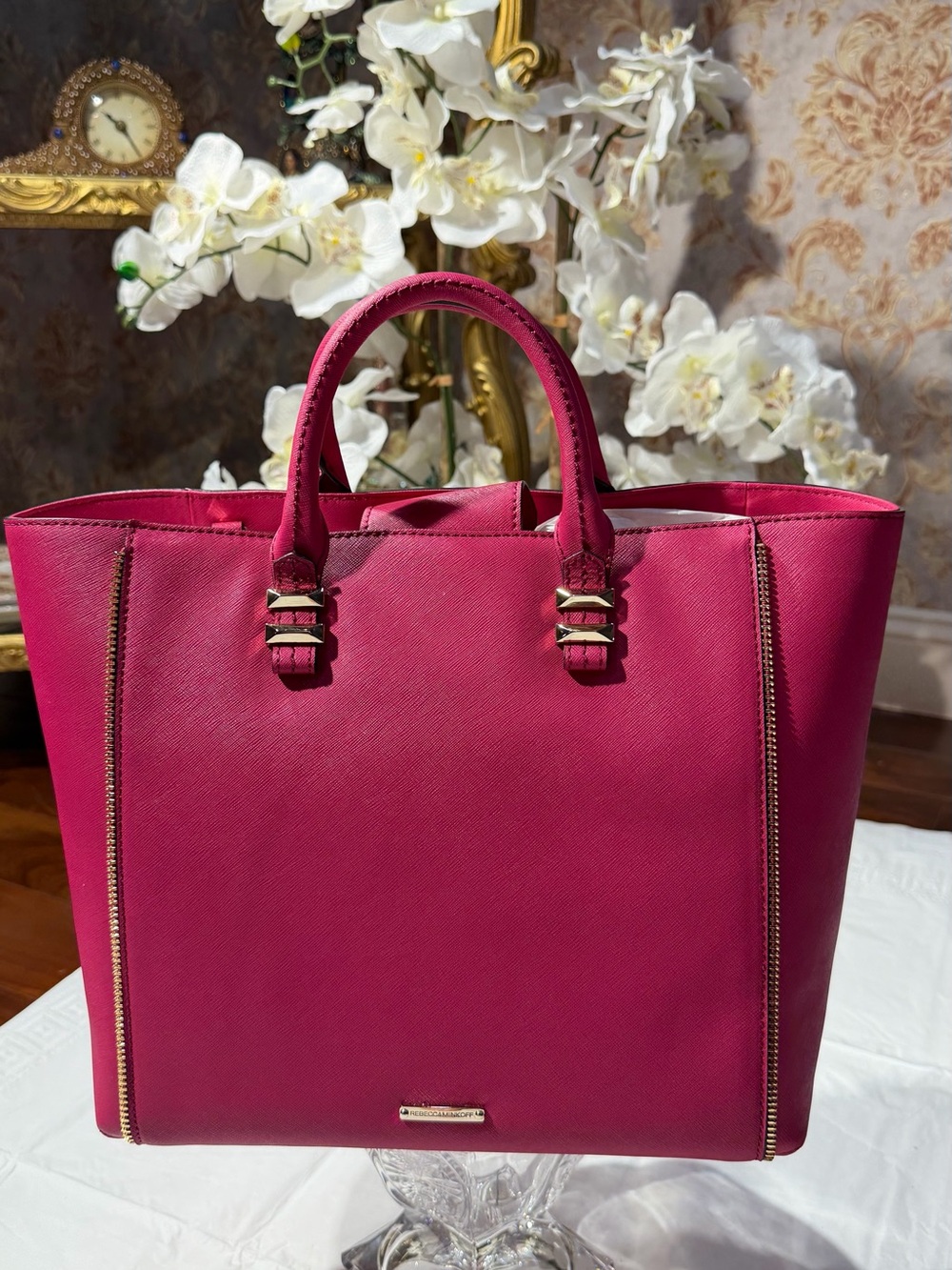 Rebecca Minkoff Magenta Leather Tote with Gold Hardware